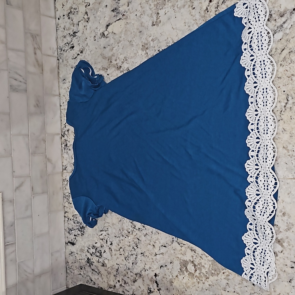 Girl's dark teal with white lace dress